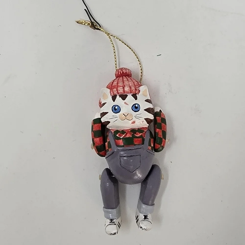 Vintage articulate cat Christmas ornament holiday décor‎